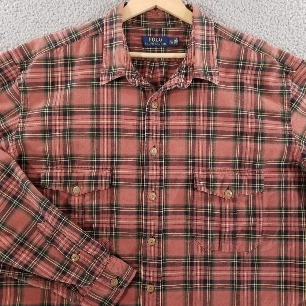 Polo Ralph Lauren Shirt Mens 2XLT Brown Plaid Button Down Casual Dress Oxford